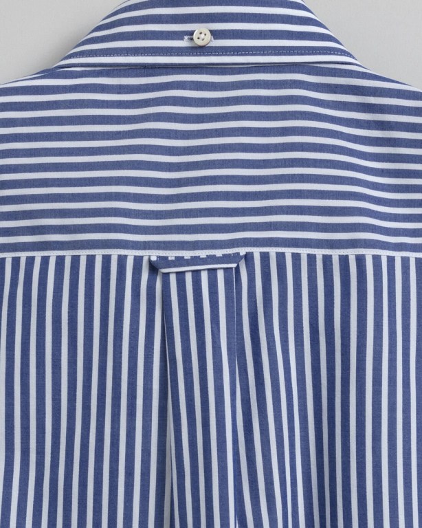 Gant Regular Fit Stripe Short Sleeve Broadcloth Men's Shirts Blue | QyR3CNQ8JFA