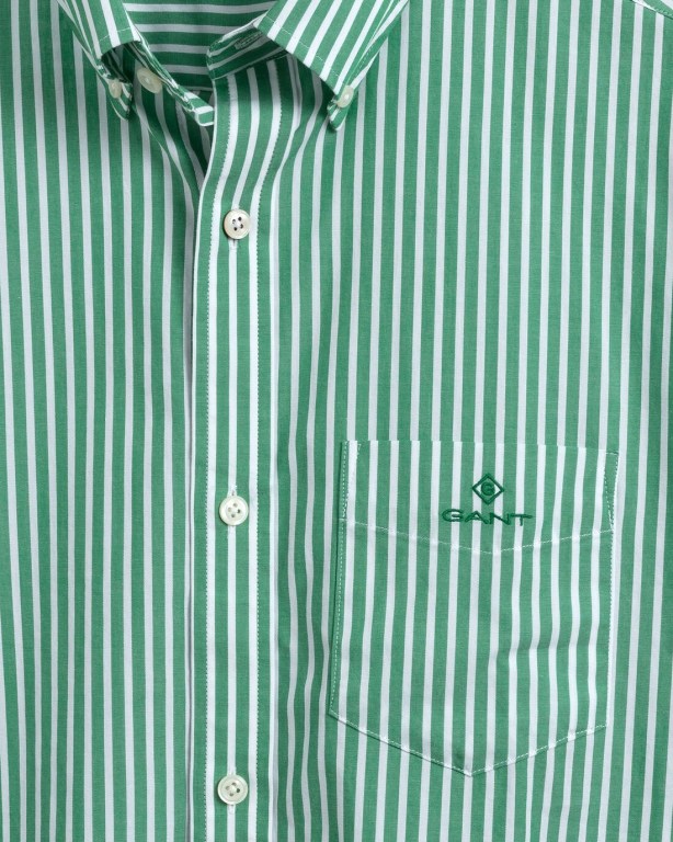 Gant Regular Fit Stripe Short Sleeve Broadcloth Men's Shirts Green | V7plbPDQVHz