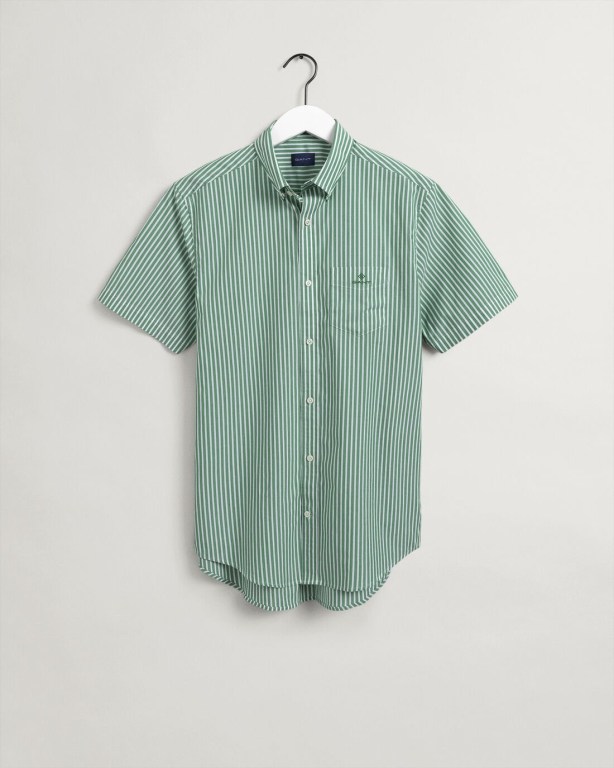 Gant Regular Fit Stripe Short Sleeve Broadcloth Men\'s Shirts Green | V7plbPDQVHz