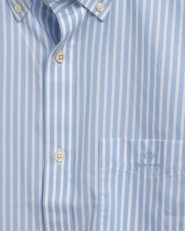 Gant Regular Fit Stripe Short Sleeve Broadcloth Men's Shirts Blue | Wj3mm9FEZRH