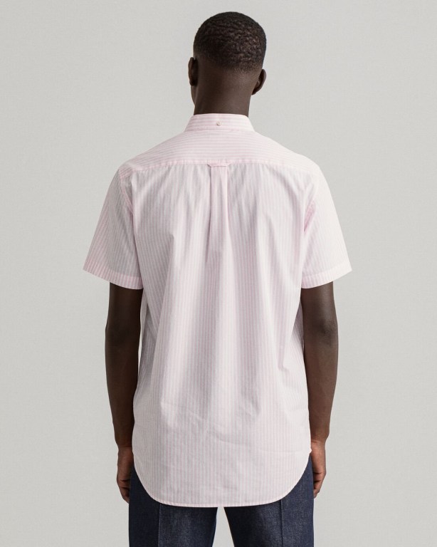 Gant Regular Fit Stripe Short Sleeve Broadcloth Men's Shirts Pink | qYtpEpia1lw