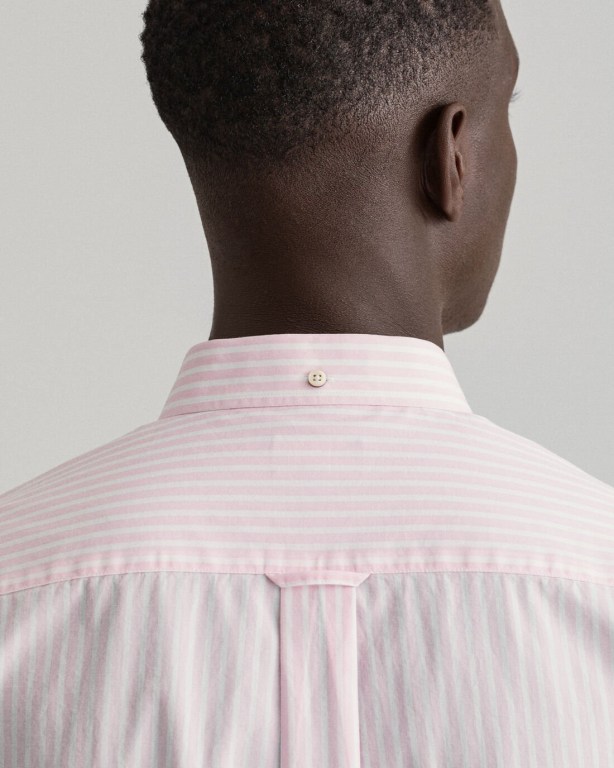 Gant Regular Fit Stripe Short Sleeve Broadcloth Men's Shirts Pink | qYtpEpia1lw