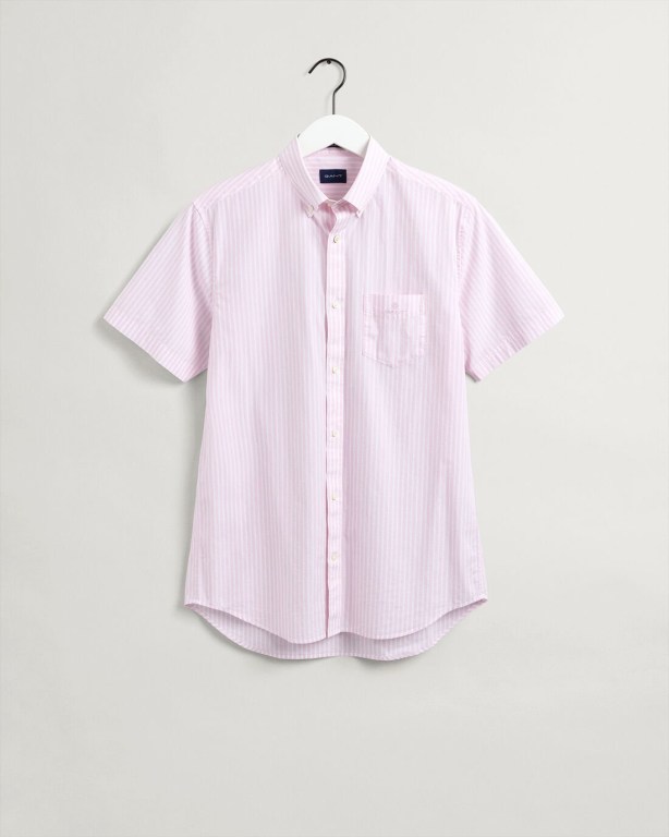 Gant Regular Fit Stripe Short Sleeve Broadcloth Men's Shirts Pink | qYtpEpia1lw