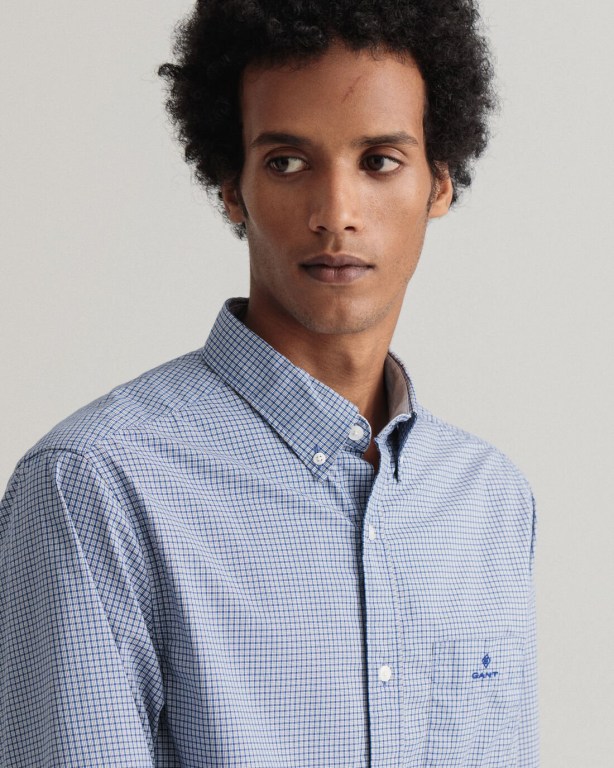 Gant Regular Fit Tech Prep™ Micro Check Men's Shirts Blue | CU3U7tdumHQ