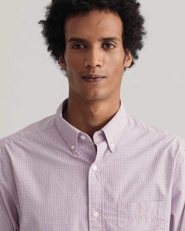 Gant Regular Fit Tech Prep™ Micro Check Men's Shirts Pink | aNoRx8SxSDy