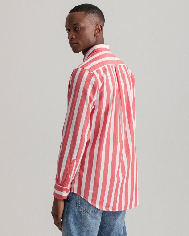 Gant Regular Fit Wide Stripe Poplin Men's Shirts Pink | TybkkFMcpU7