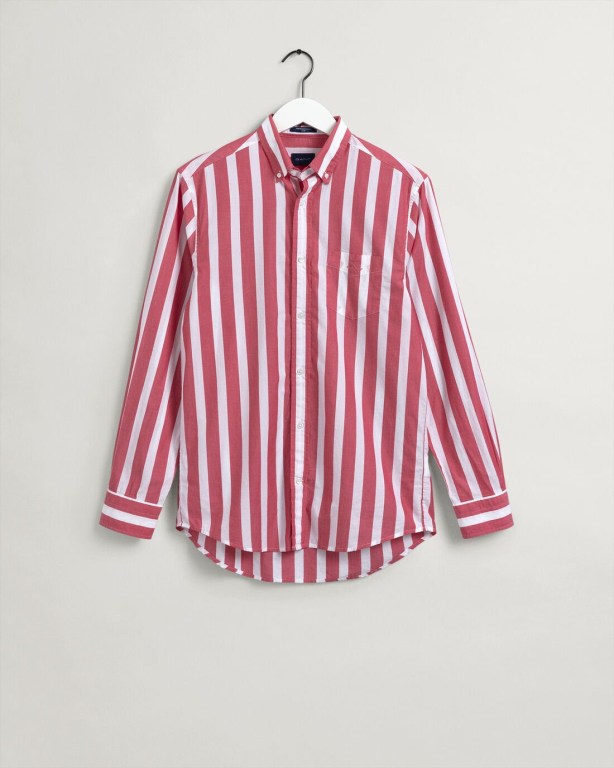 Gant Regular Fit Wide Stripe Poplin Men's Shirts Pink | TybkkFMcpU7