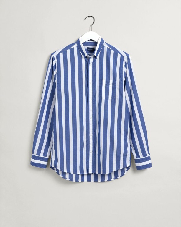 Gant Regular Fit Wide Stripe Poplin Men's Shirts Blue | sWLRcsPzpRa