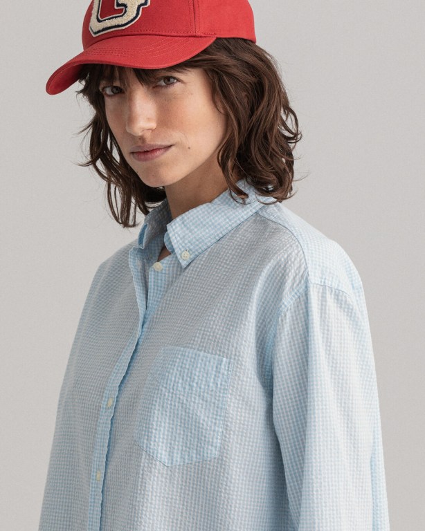 Gant Relaxed Fit Gingham Women's Shirts Light Blue | lXbHvpDjYT3