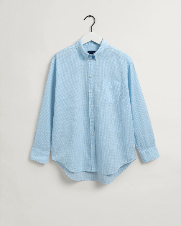 Gant Relaxed Fit Gingham Women's Shirts Light Blue | lXbHvpDjYT3