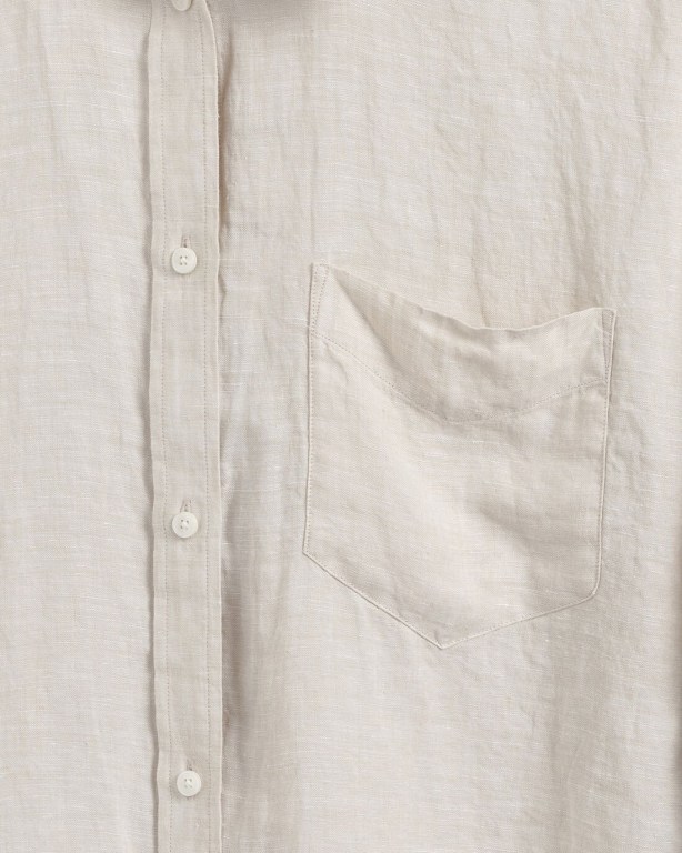 Gant Relaxed Fit Linen Chambray Short Sleeve Women's Shirts Beige | YMWDQKvAuUv