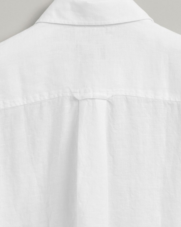 Gant Relaxed Fit Linen Chambray Short Sleeve Women's Shirts White | qNuahuTF2ul