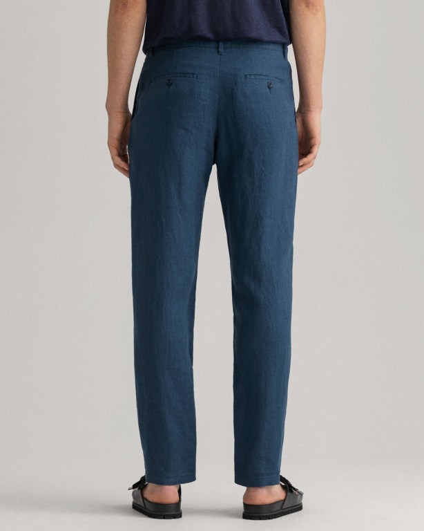 Gant Relaxed Fit Linen Drawstring Men's Pants Blue | 3bh3vuLWHzd