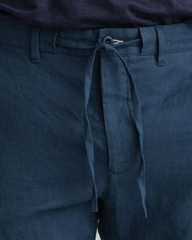 Gant Relaxed Fit Linen Drawstring Men's Pants Blue | 3bh3vuLWHzd