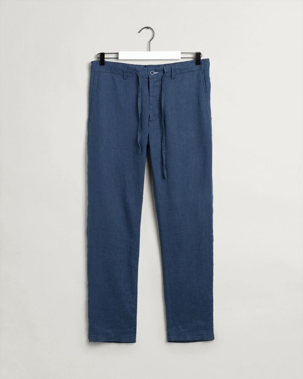 Gant Relaxed Fit Linen Drawstring Men's Pants Blue | 3bh3vuLWHzd