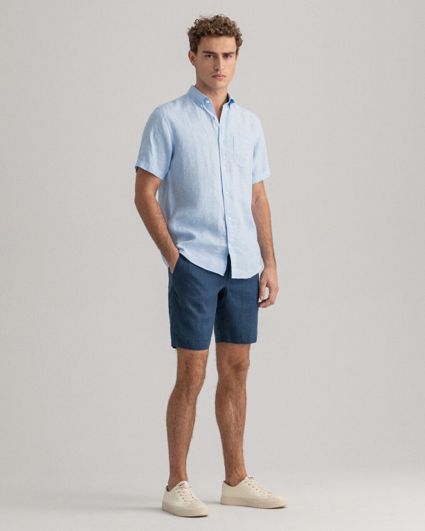 Gant Relaxed Fit Linen Drawstring Men's Shorts Blue | H3jlV605jx5