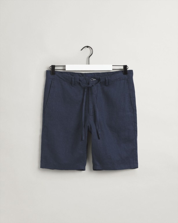 Gant Relaxed Fit Linen Drawstring Men's Shorts Blue | H3jlV605jx5