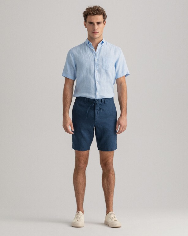 Gant Relaxed Fit Linen Drawstring Men\'s Shorts Blue | H3jlV605jx5