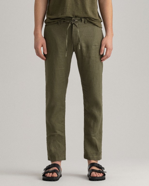 Gant Relaxed Fit Linen Drawstring Men's Pants Green | ZVw8Mqo2AUd