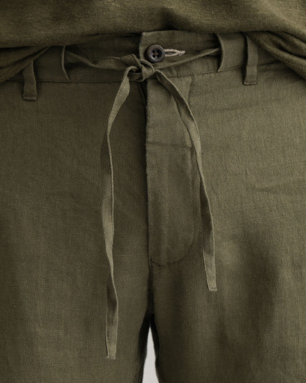 Gant Relaxed Fit Linen Drawstring Men's Pants Green | ZVw8Mqo2AUd