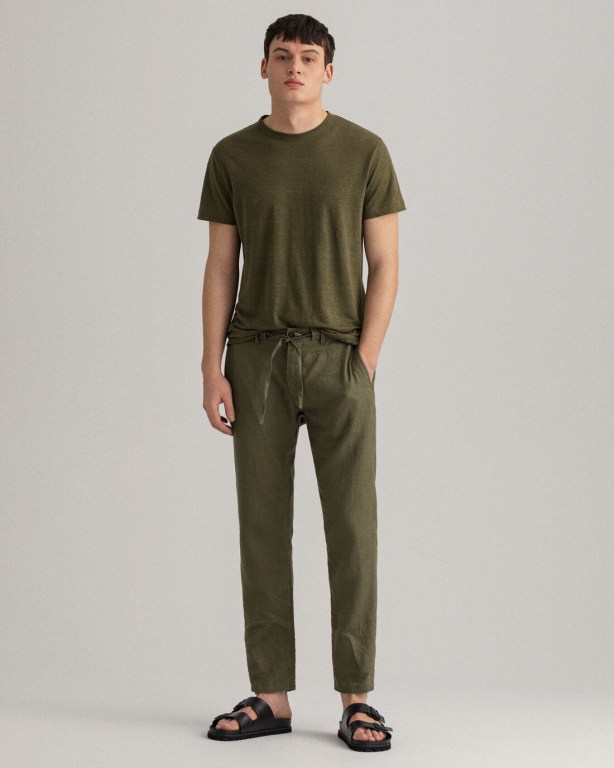 Gant Relaxed Fit Linen Drawstring Men's Pants Green | ZVw8Mqo2AUd