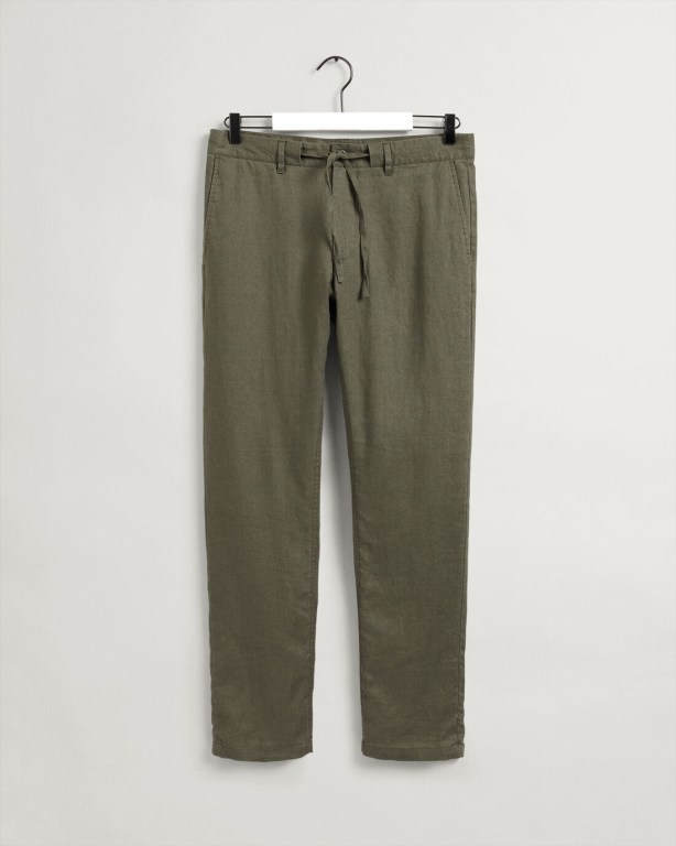 Gant Relaxed Fit Linen Drawstring Men's Pants Green | ZVw8Mqo2AUd