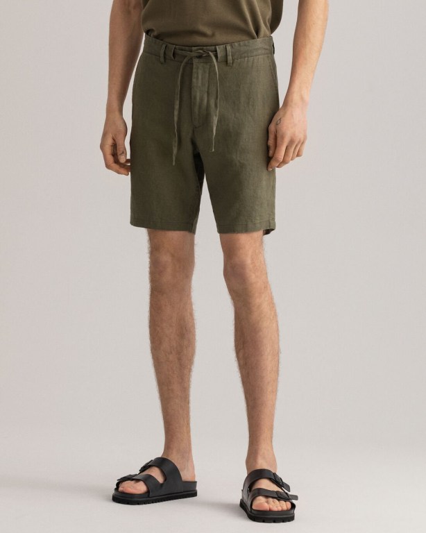 Gant Relaxed Fit Linen Drawstring Men's Shorts Green | cPPdyjT7tzb