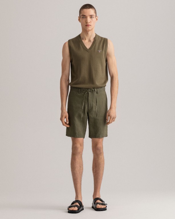 Gant Relaxed Fit Linen Drawstring Men's Shorts Green | cPPdyjT7tzb