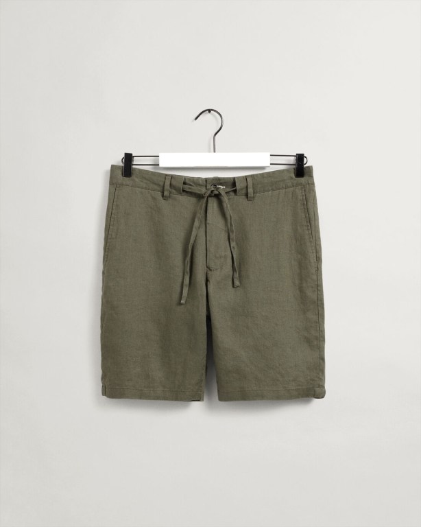 Gant Relaxed Fit Linen Drawstring Men's Shorts Green | cPPdyjT7tzb