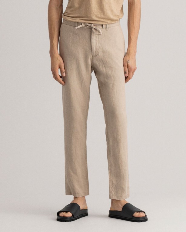 Gant Relaxed Fit Linen Drawstring Men's Pants Light Yellow | ztiCzcJD9IU