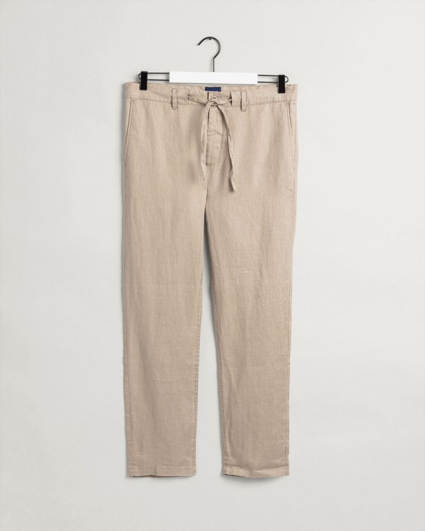 Gant Relaxed Fit Linen Drawstring Men's Pants Light Yellow | ztiCzcJD9IU