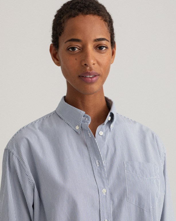 Gant Relaxed Fit Luxury Poplin Stripe Women's Shirts Blue | LSeJPIxEp8Q