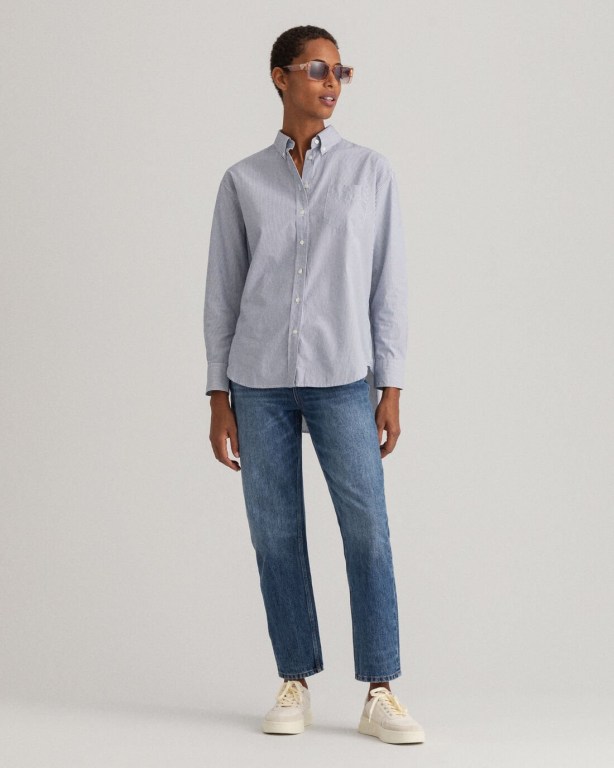 Gant Relaxed Fit Luxury Poplin Stripe Women's Shirts Blue | LSeJPIxEp8Q