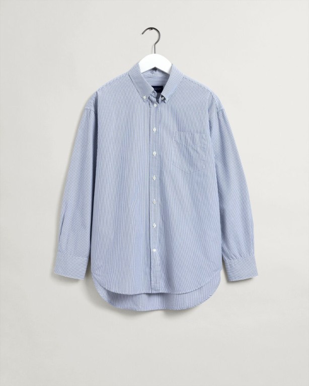 Gant Relaxed Fit Luxury Poplin Stripe Women's Shirts Blue | LSeJPIxEp8Q