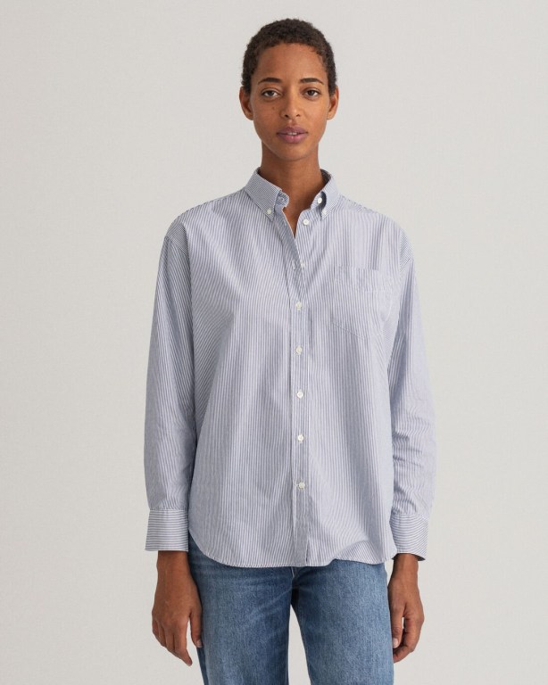 Gant Relaxed Fit Luxury Poplin Stripe Women\'s Shirts Blue | LSeJPIxEp8Q