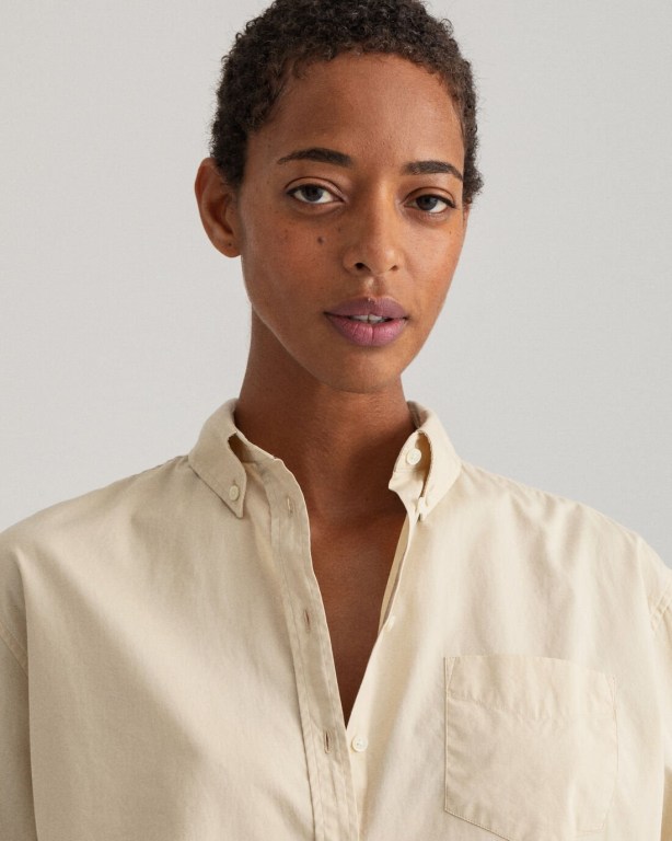 Gant Relaxed Fit Luxury Poplin Women's Shirts Beige | GJDJaUm7nEa