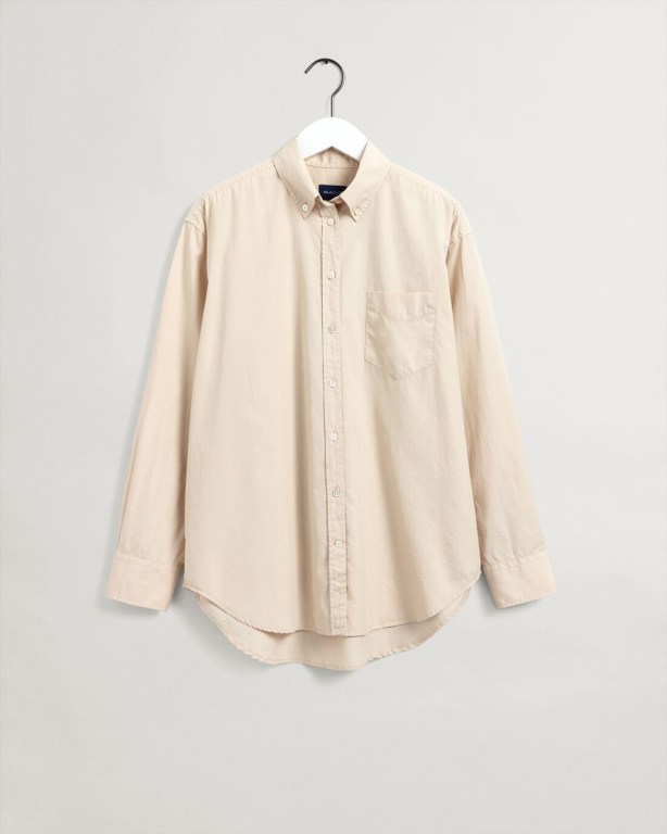 Gant Relaxed Fit Luxury Poplin Women's Shirts Beige | GJDJaUm7nEa