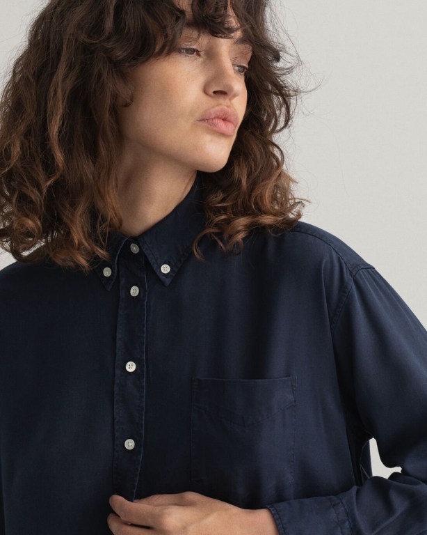 Gant Relaxed Fit Pure Prep Lyocell Women's Shirts Blue | EfIaEqBJkor