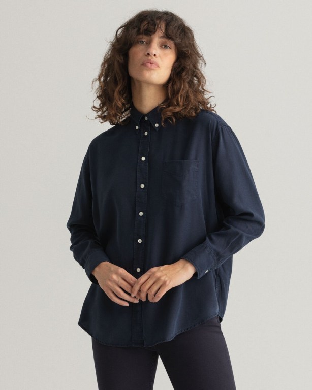 Gant Relaxed Fit Pure Prep Lyocell Women\'s Shirts Blue | EfIaEqBJkor