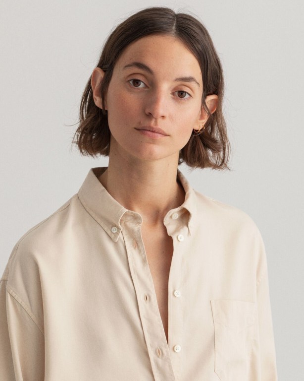 Gant Relaxed Fit Pure Prep Lyocell Women's Shirts Beige | WEY4lVFKIAr