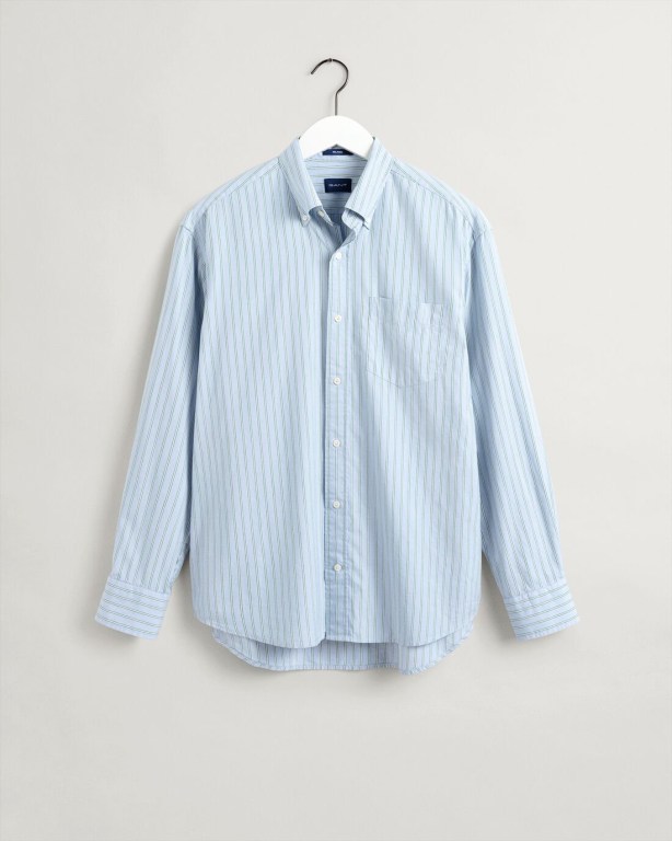 Gant Relaxed Fit Stripe Oxford Men's Shirts Blue | 9yU00zJny37