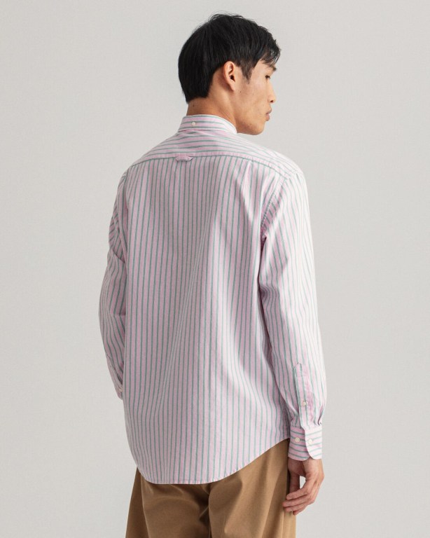 Gant Relaxed Fit Stripe Oxford Men's Shirts Pink | E7Pz2jaj9ca