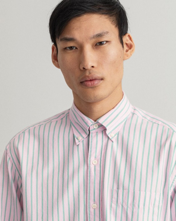 Gant Relaxed Fit Stripe Oxford Men's Shirts Pink | E7Pz2jaj9ca