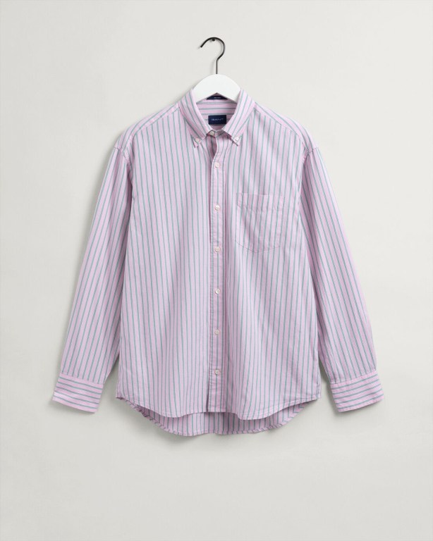 Gant Relaxed Fit Stripe Oxford Men's Shirts Pink | E7Pz2jaj9ca