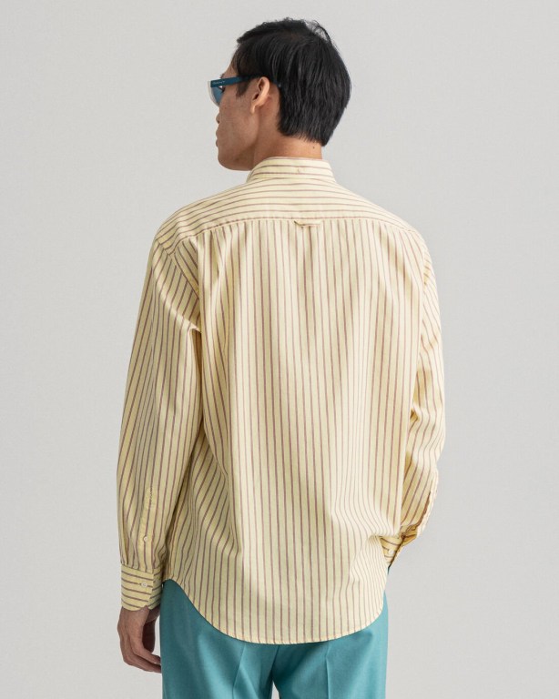 Gant Relaxed Fit Stripe Oxford Men's Shirts Lemon | wiRUKQDcjnk