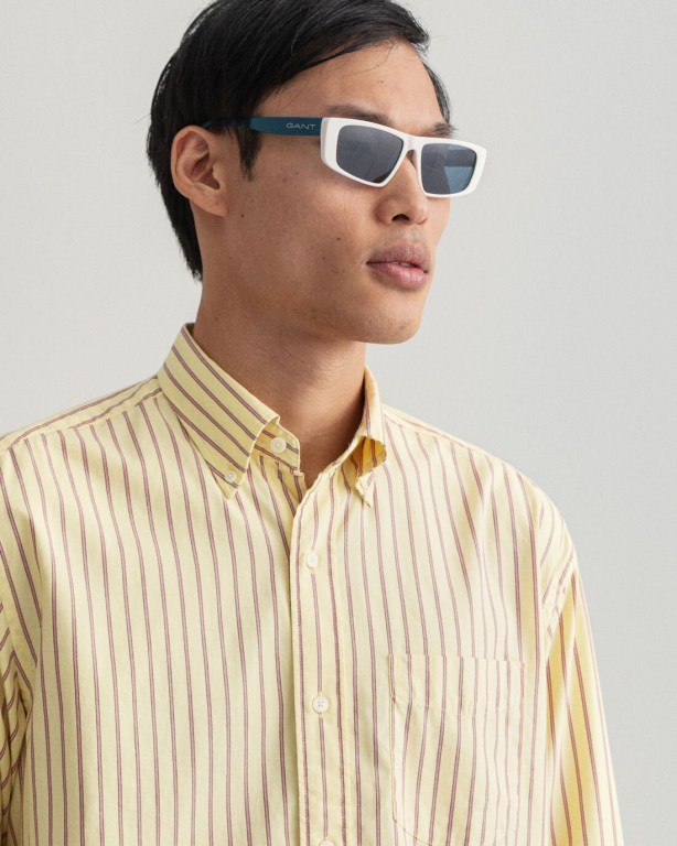 Gant Relaxed Fit Stripe Oxford Men's Shirts Lemon | wiRUKQDcjnk