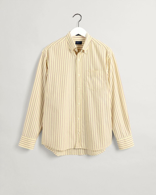 Gant Relaxed Fit Stripe Oxford Men's Shirts Lemon | wiRUKQDcjnk