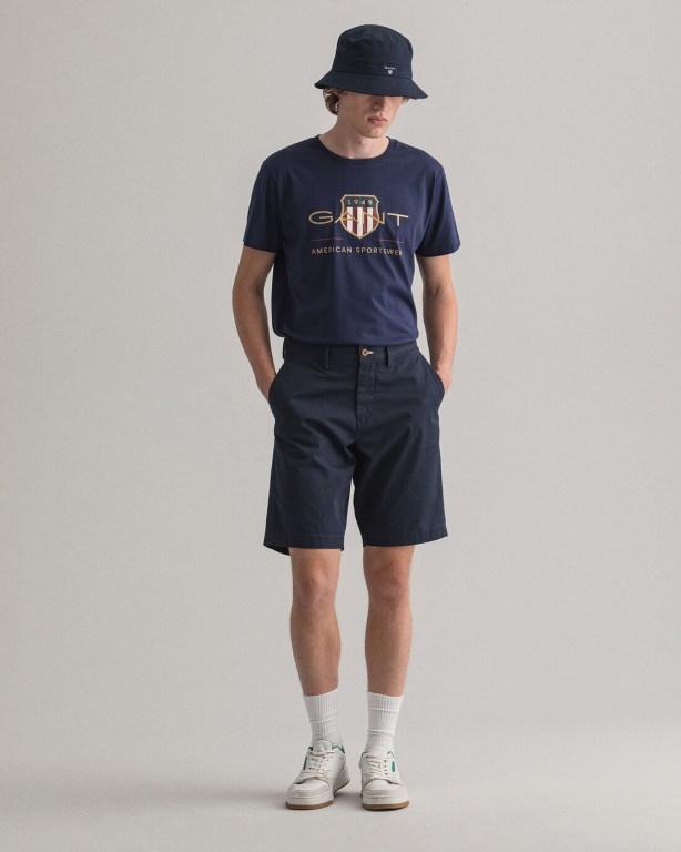 Gant Relaxed Fit Twill Men's Shorts Dark Blue | EZWCL64DEKJ