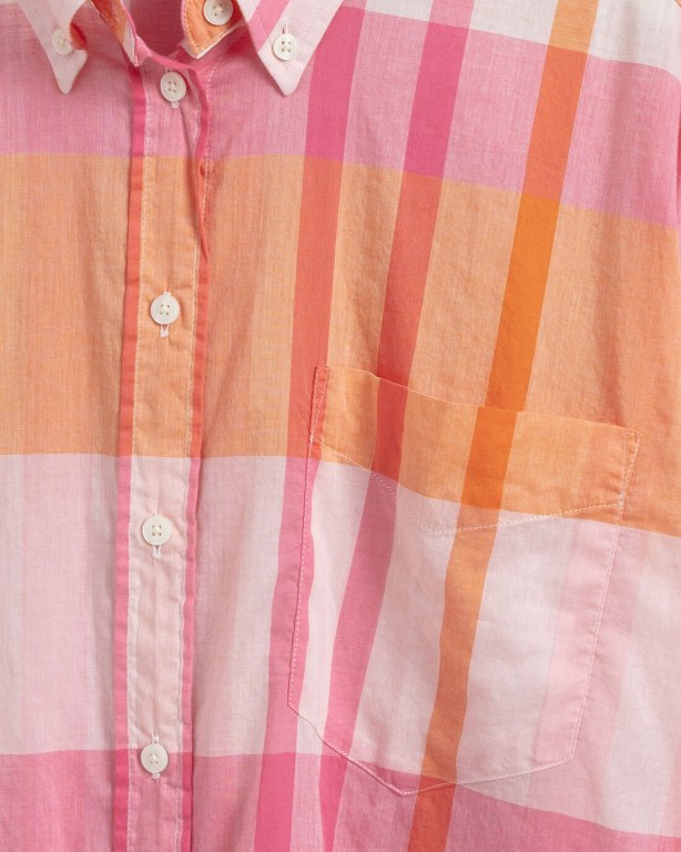 Gant Relaxed Fit Wide Cuff Madras Women's Shirts Pink | TQbS99mtsAW