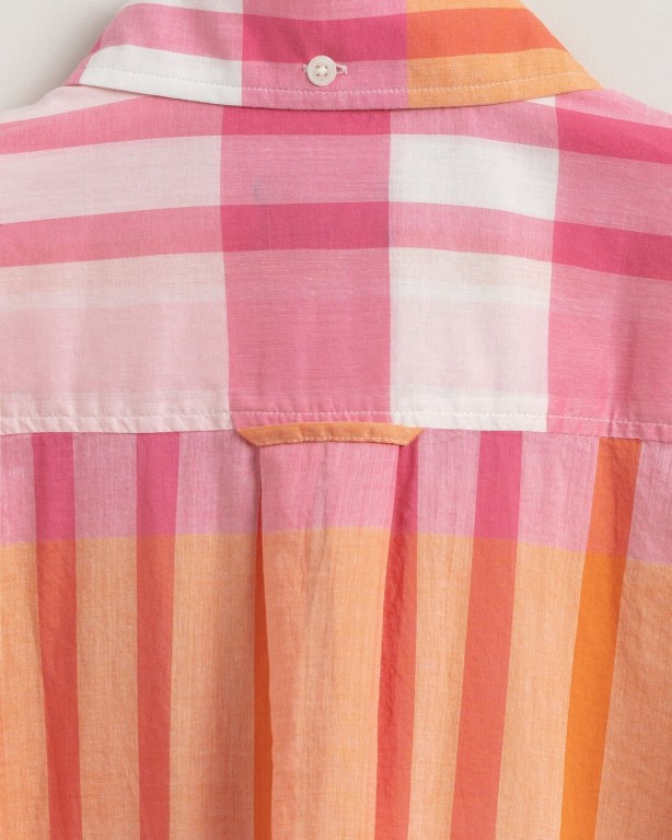 Gant Relaxed Fit Wide Cuff Madras Women's Shirts Pink | TQbS99mtsAW